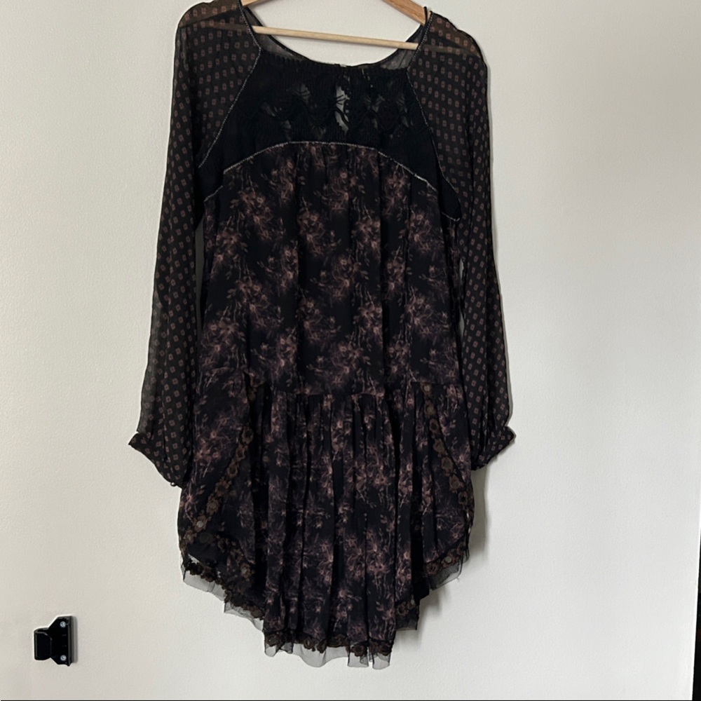 Free People Black and Pink Long Sleeve Dress